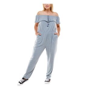 PLANET GOLD PLUS Womens Gray Tie  Crochet Trim Straight leg Jumpsuit Plus 1X